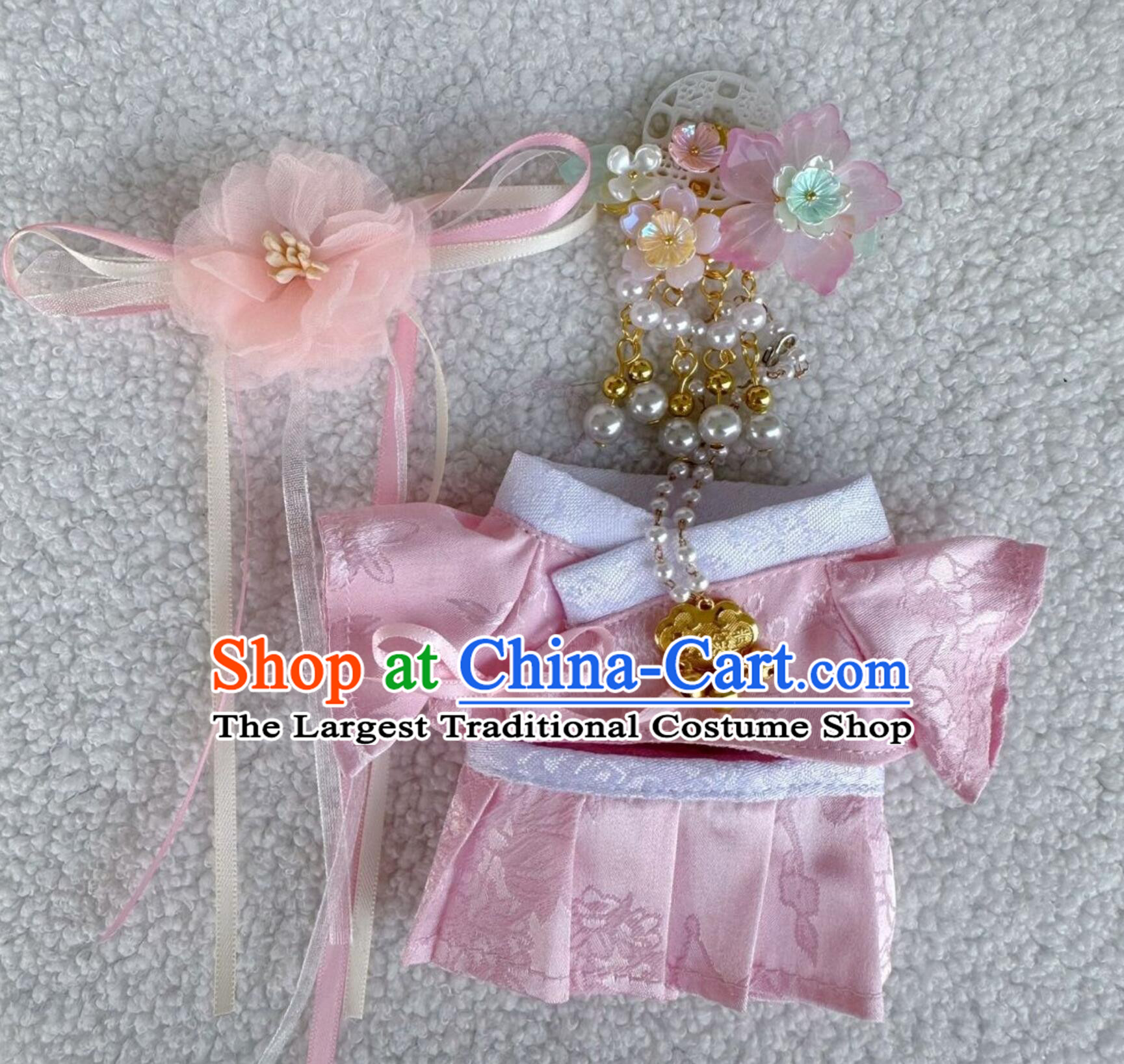 Handmade Labubu Pink Hanfu Doll Costumes Chinese Traditional Clothing and Accessories Set