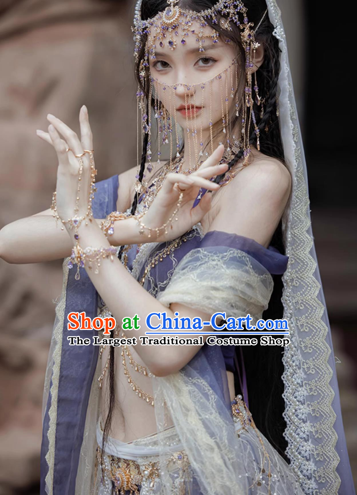 Purple Dunhuang Feitian Hanfu Maiden Exotic Indian Dance Studio Performance Costume Chinese Style Dance Outfit