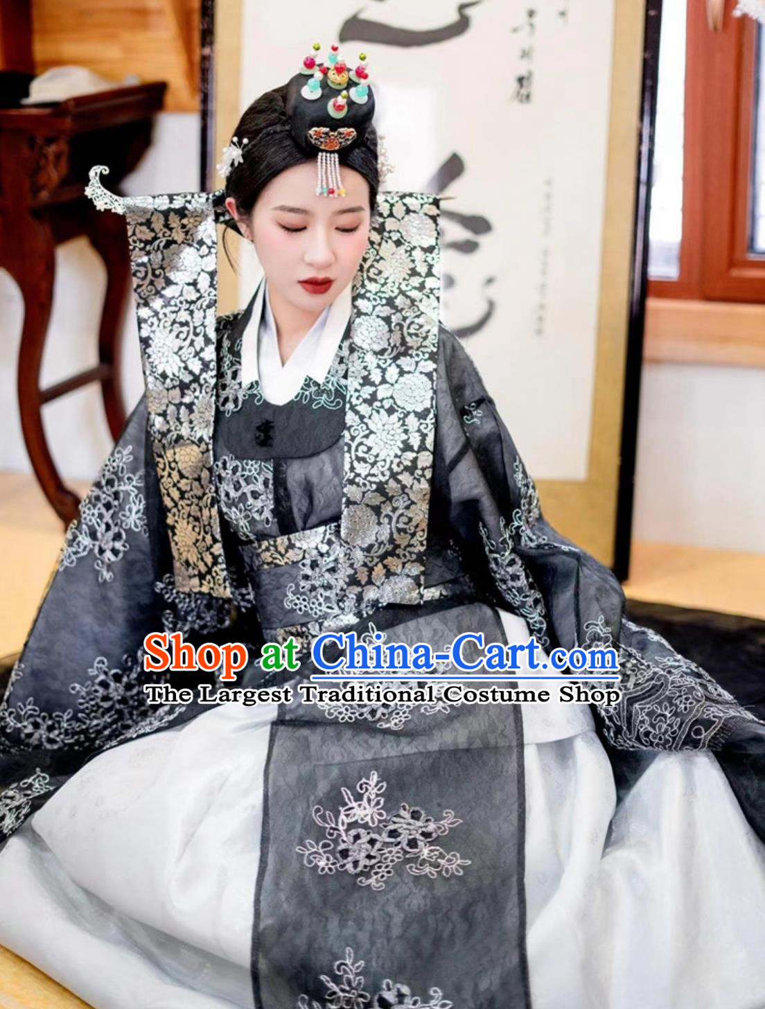 Black Yanji Korean Hanbok Palace Gown Ancient Princess Photo Shoot Costume Set