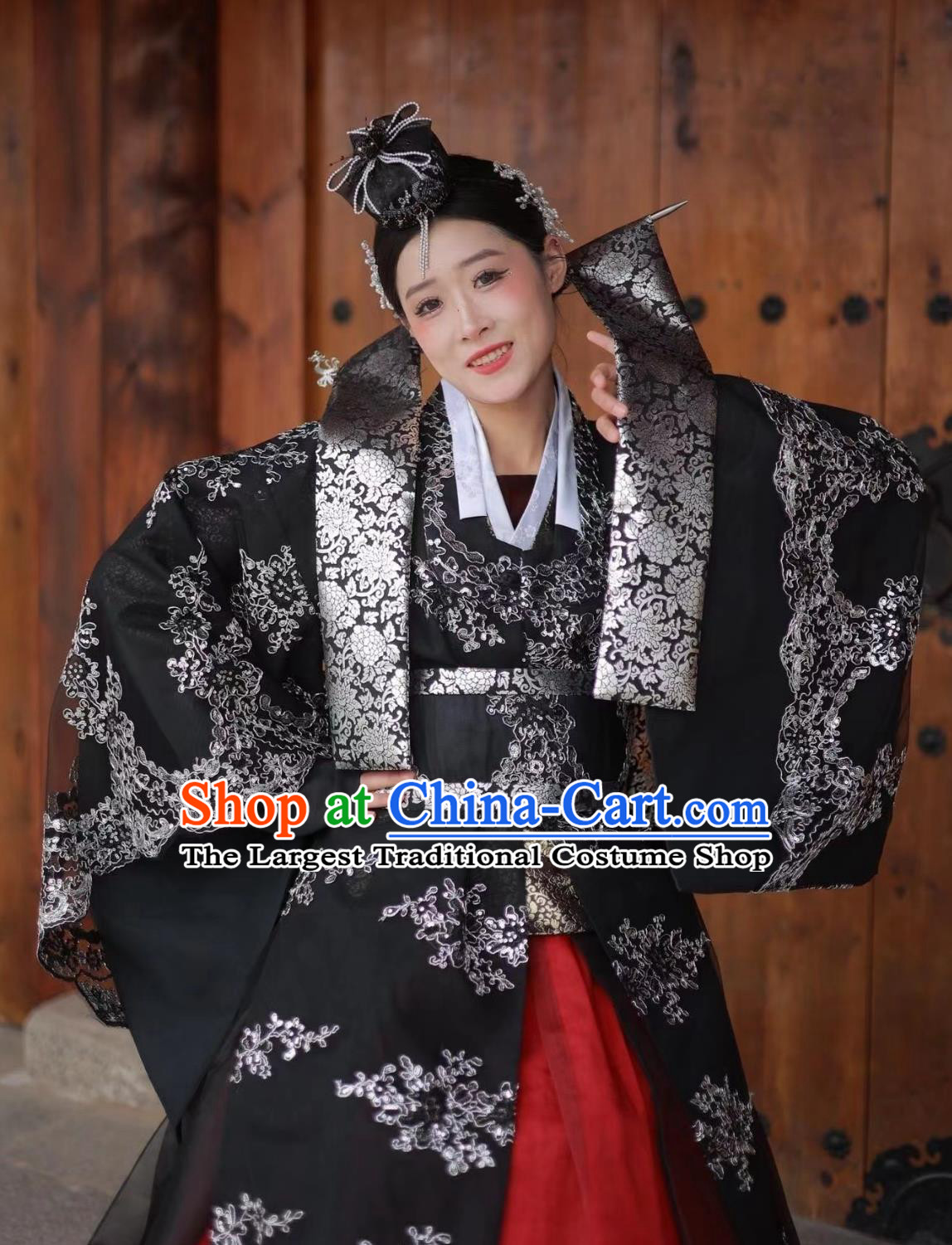 Black Palace Gown Yanji Korean Hanbok Ancient Princess Photo Shoot Costume Set