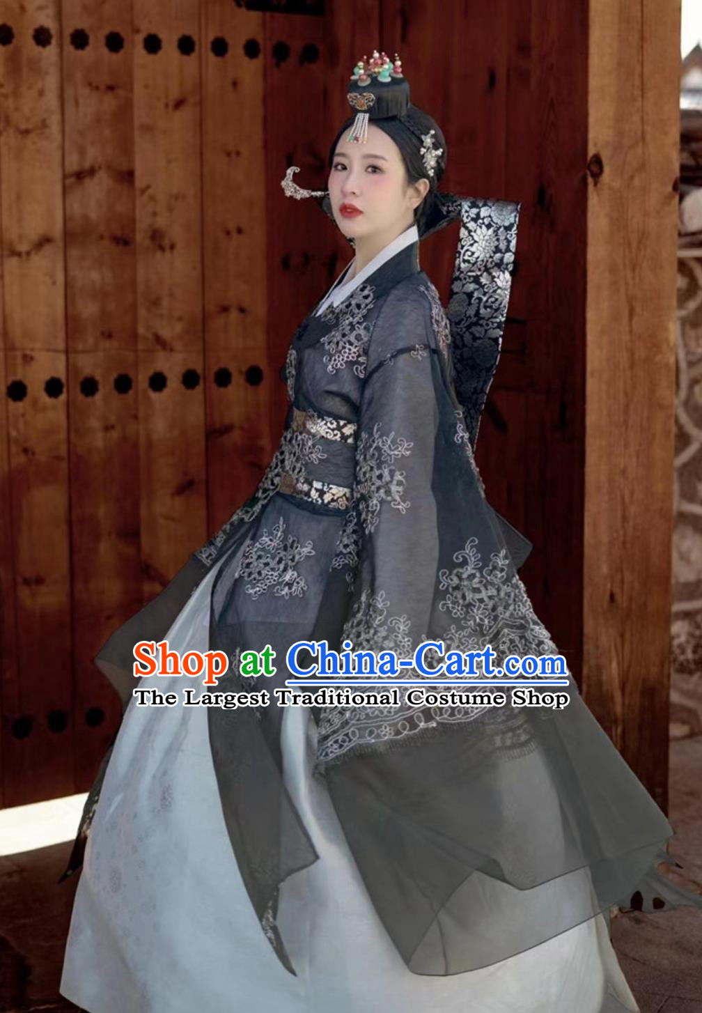 Black Yanji Korean Hanbok Palace Gown Ancient Princess Photo Shoot Costume Set