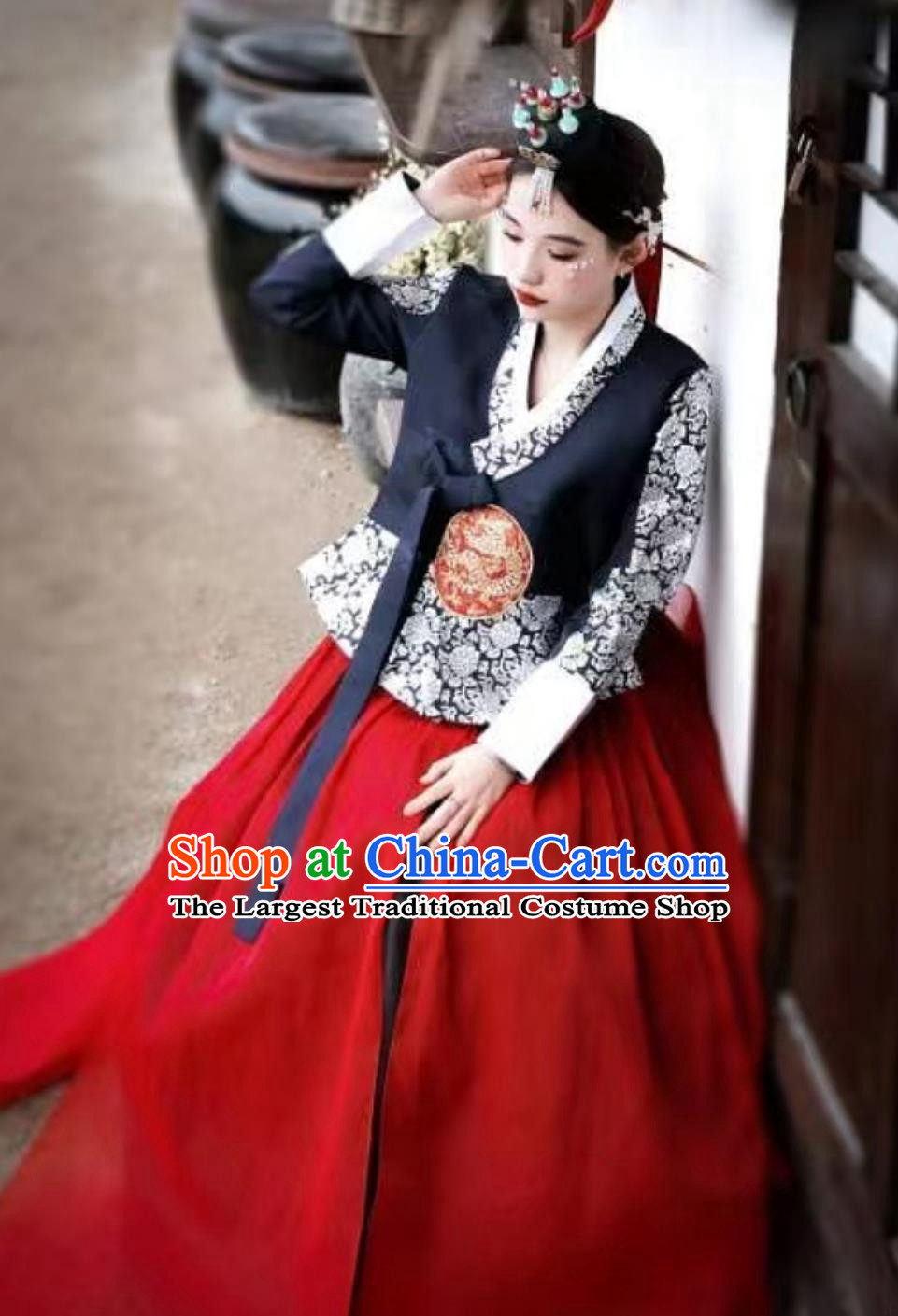 Korean Ethnic Women Silver Embroidered Hanbok Princess Palace Gown Daily Wear Set