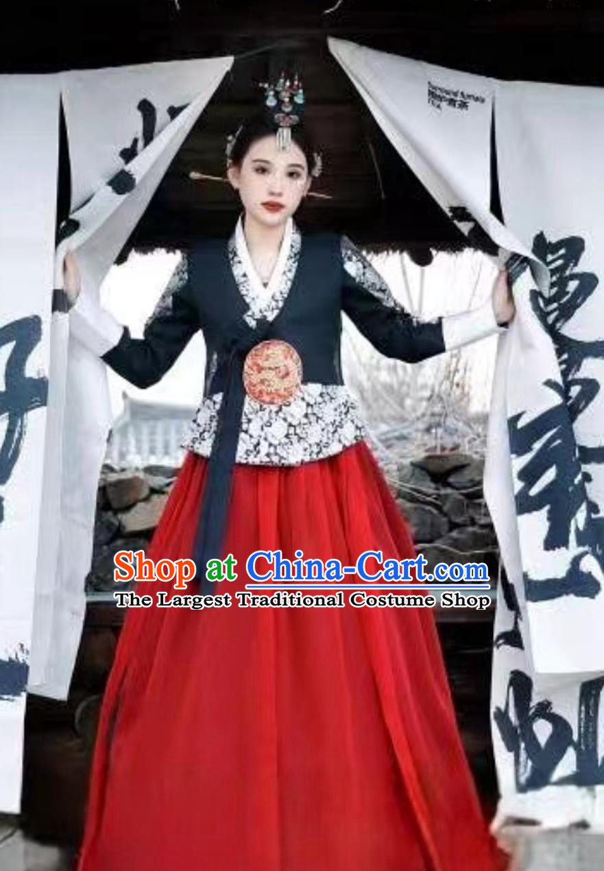 Korean Ethnic Women Silver Embroidered Hanbok Princess Palace Gown Daily Wear Set
