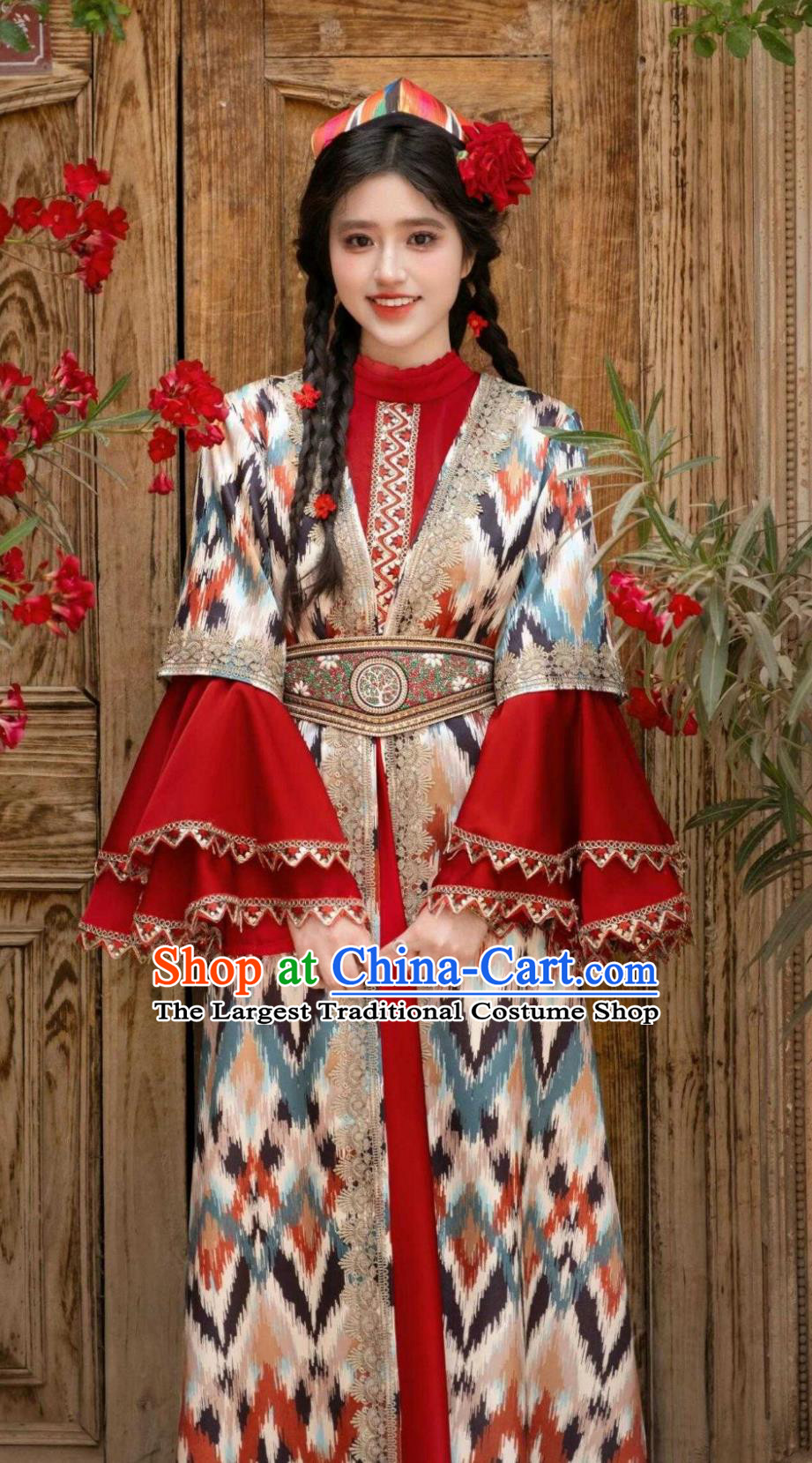 Xinjiang Kashgar Uyghur Princess Costume National Atlas Dress Retro Ethnic Dance Women Outfit