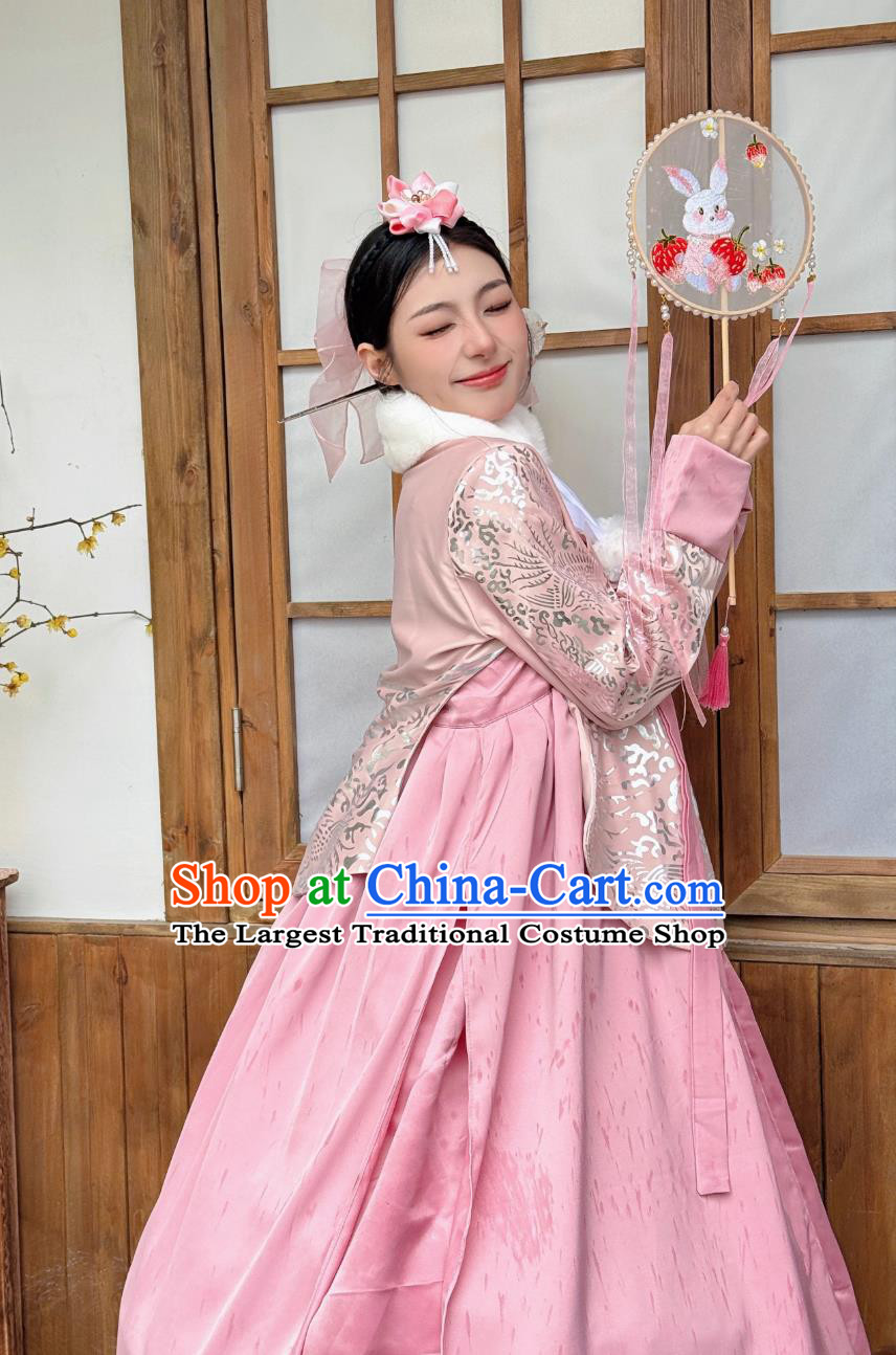Pink Korean Hanbok Ancient Court Style Ethnic Attire Yanji Princess Blouse and Dress Set