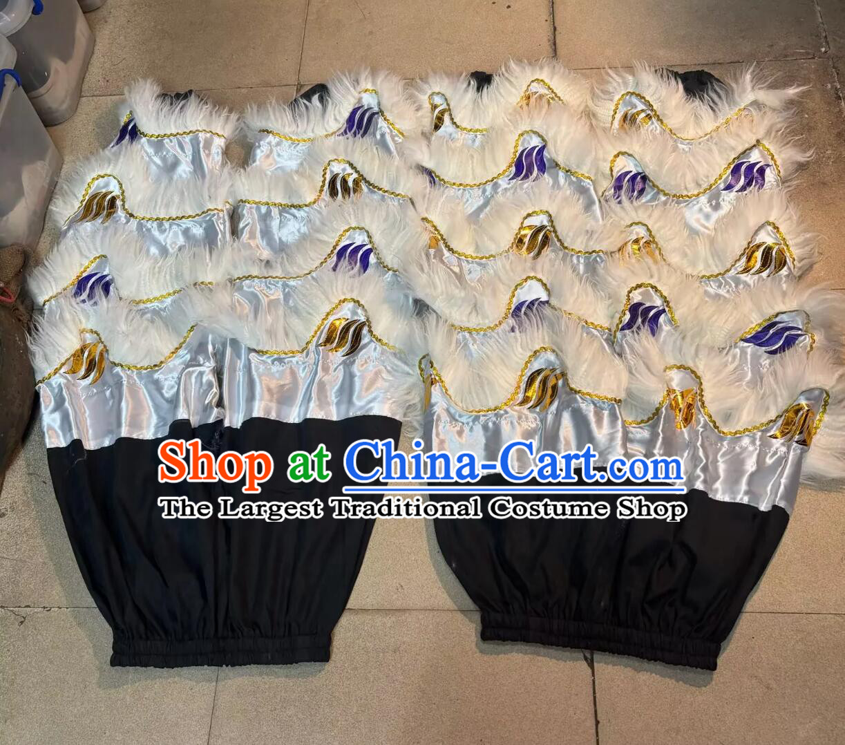 Tiger Spot Chinese Lion Dance Mirrors Tail and Pants Traditional Wool Lion Costumes Set