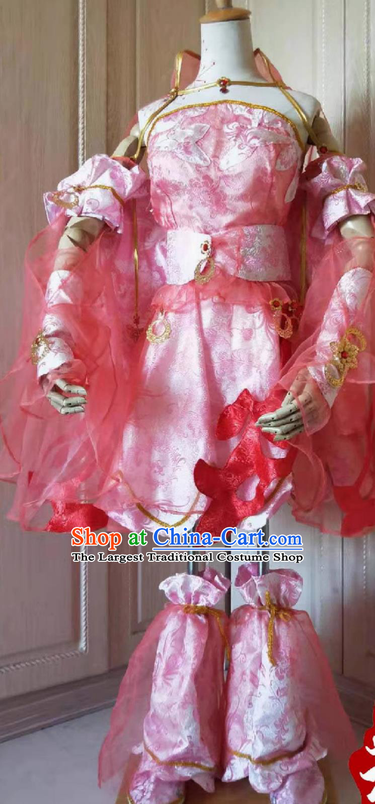JX Ding Guo Tao Young Lady Pink Dress Qi Xiu Xiu Luo Cosplay Costume