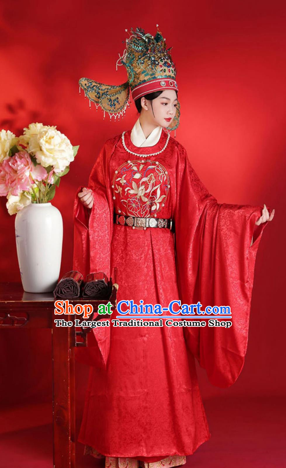 Chinese Hanfu Wedding Attires Traditional Ming Dynasty Embroidered Gowns Couple Complete Set