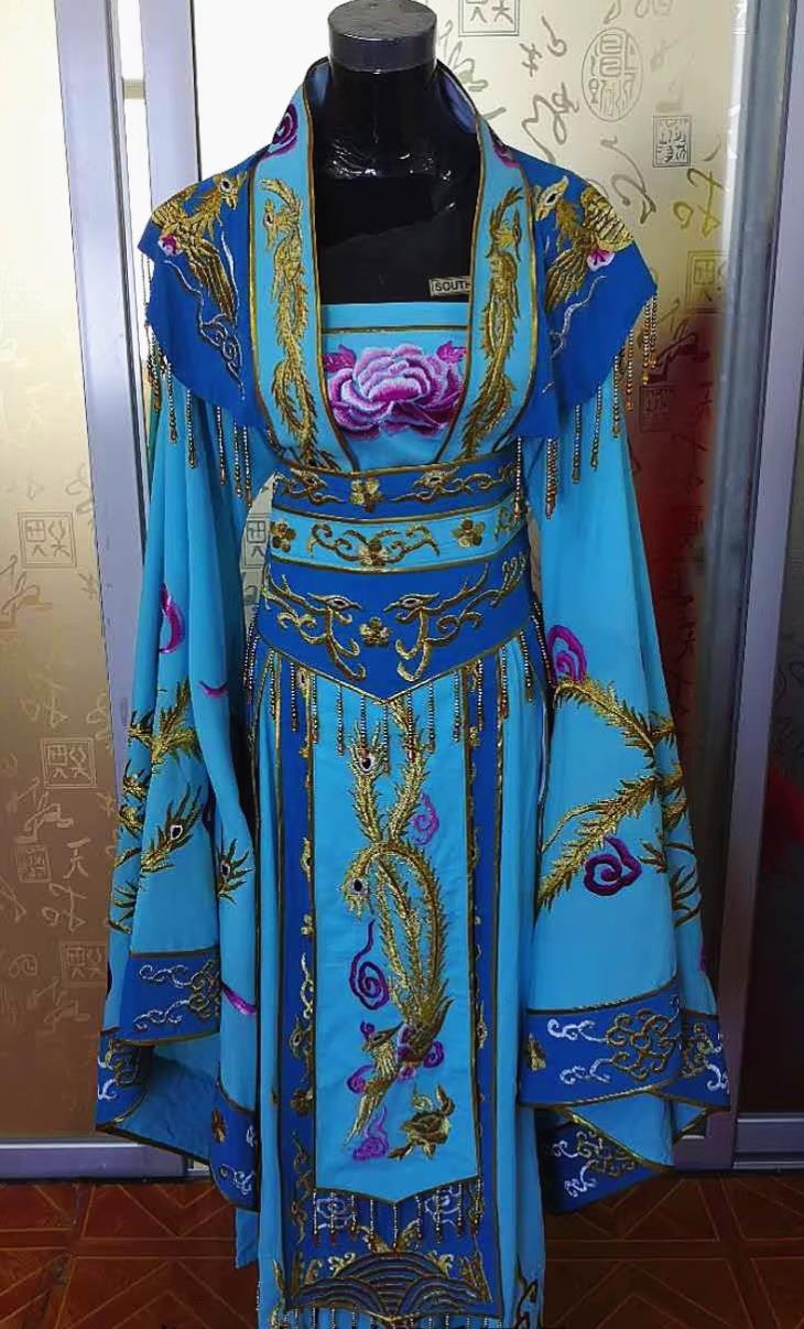 Blue Imperial Concubine Palace Gown Ancient Chinese Costume Wide Sleeve Noble Dress Drama Film Wardrobe Embroidered Phoenix Princess Clothing