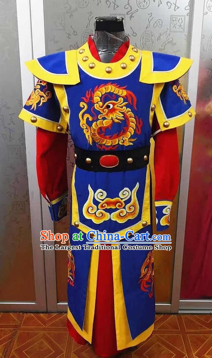 Ancient Chinese Drama Warrior Clothing Theater Costume General Blue Uniform Yue Opera Military Officer Attire