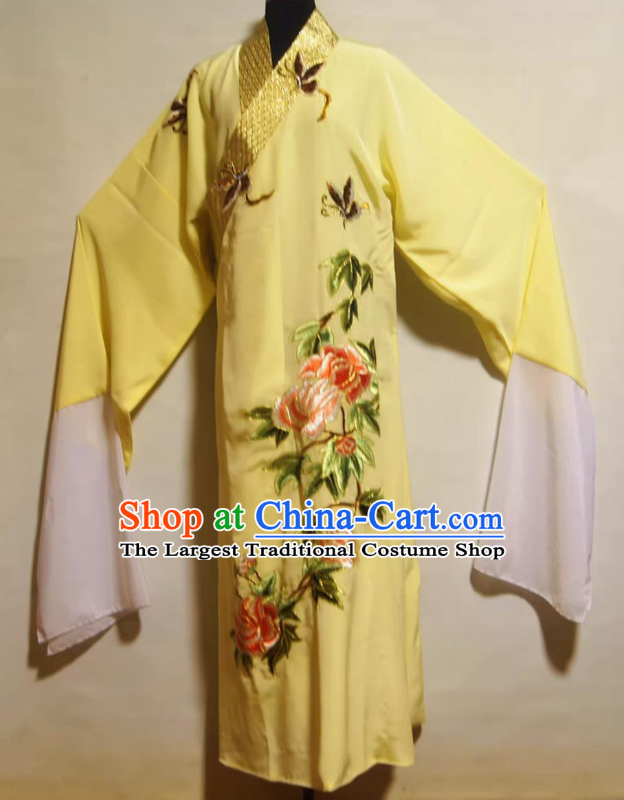 Chinese Peking Opera Costume Golden Collar Peony Embroidery Xiaosheng Robe Four Great Scholars Clothing