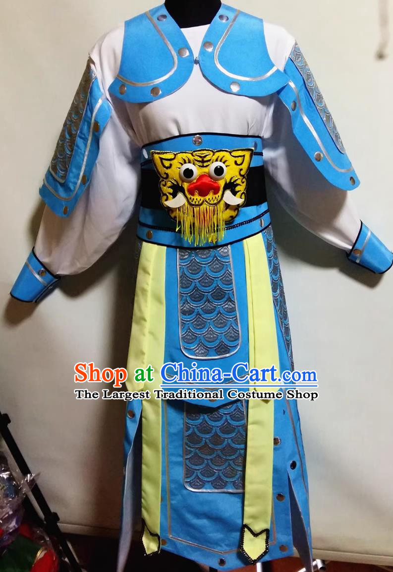 Blue Improved General Kao Chinese Peking Opera Costume Warrior Xiaosheng Yang Zongbao Armor