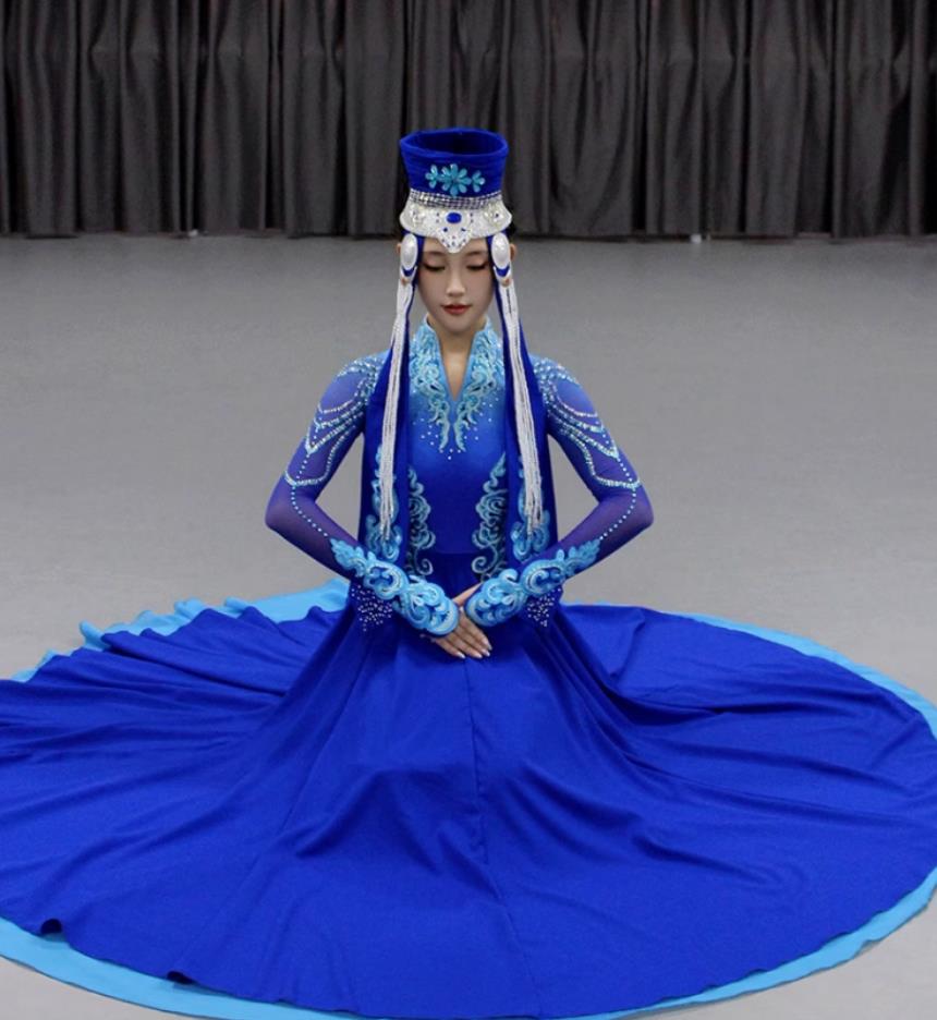 Chinese Ethnic Mongolian Dance Costume Grassland Night Beauty Performance Outfit Women Group Dance Attire