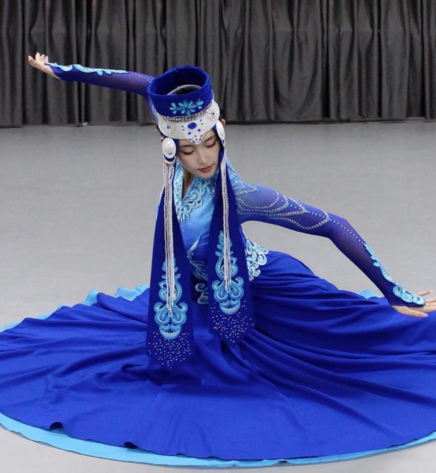 Chinese Ethnic Mongolian Dance Costume Grassland Night Beauty Performance Outfit Women Group Dance Attire