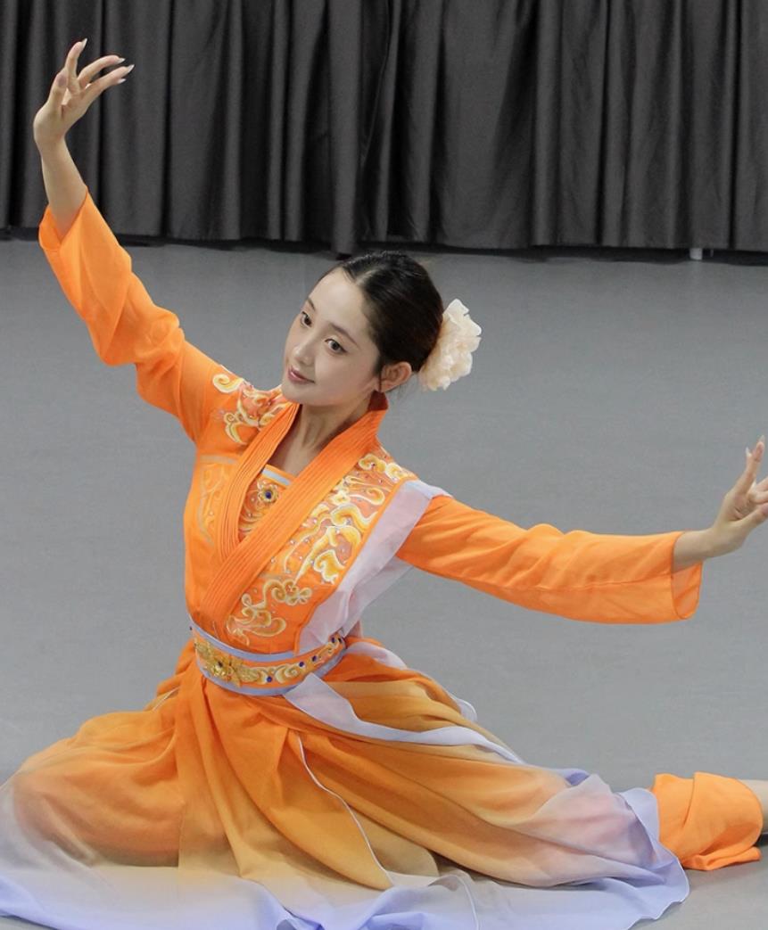 Chinese Classical Dance Costume Yue Nu Ci Dance Performance Outfit Woman Solo Dance Orange Attire