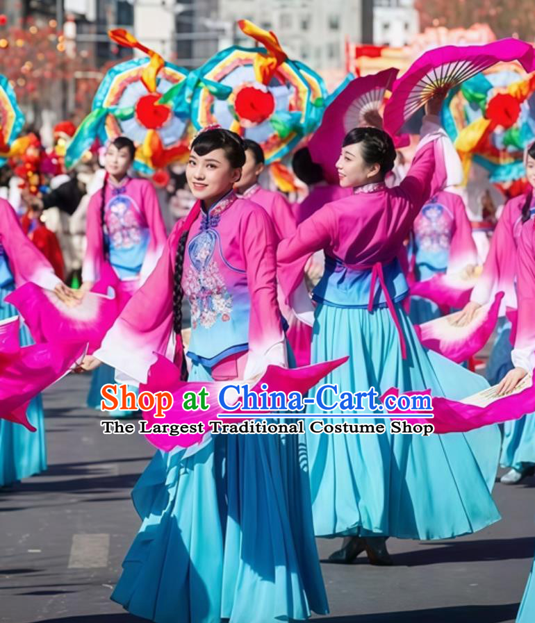 Shaanbei National Yangko Exhibition Dance Costume Women Fan Dance Clothing Umbrella Performance Outfit