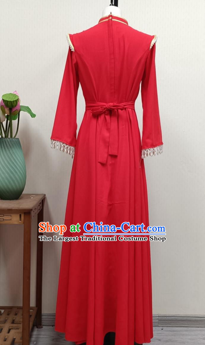 Yingge Dance Waist Drum Classical Performance Outfit Chinese Style Red Dress Woman Solo Fan Dance Costume
