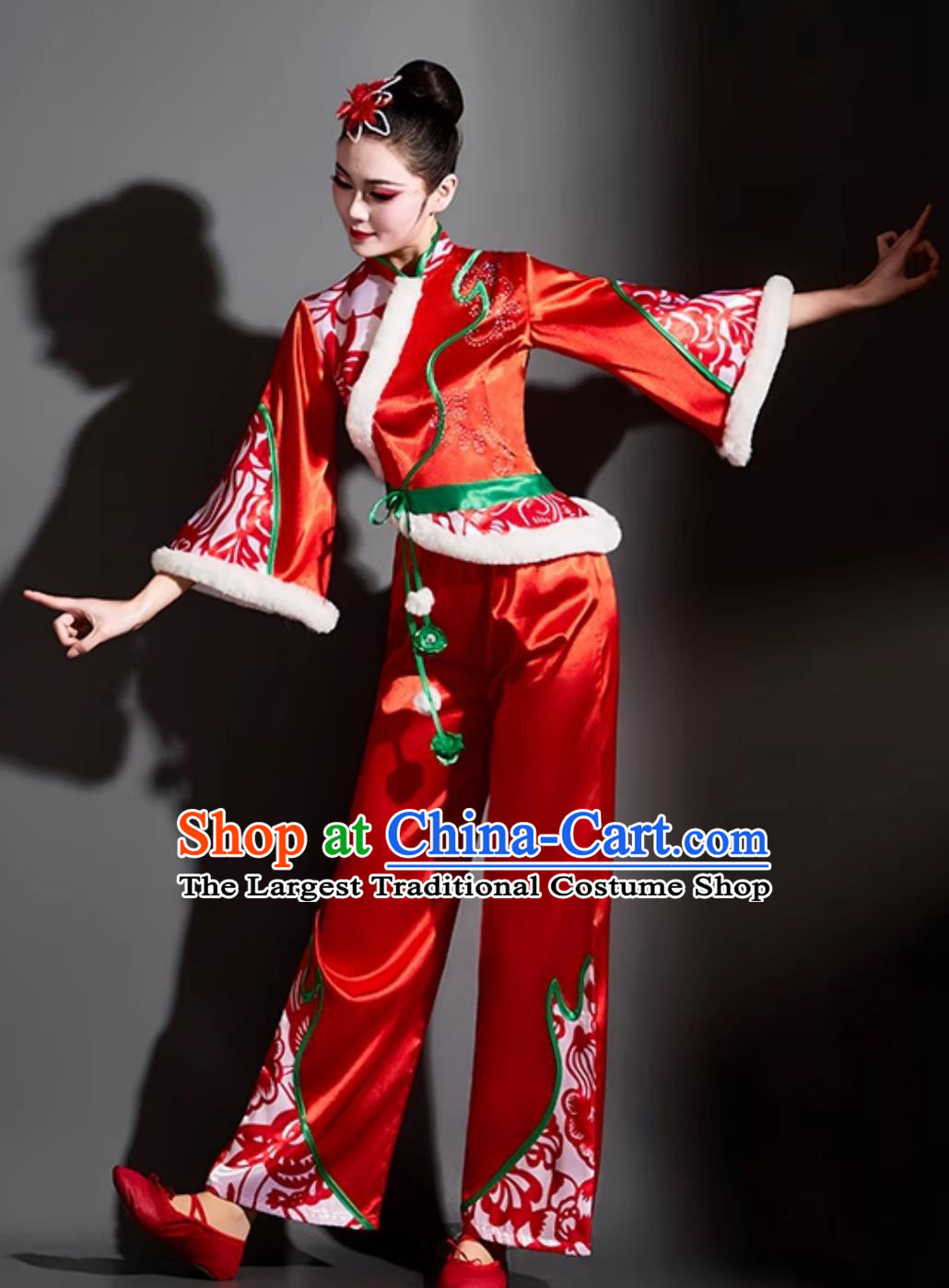 Chinese Style Drum Dance Costume Lantern Festival Fan Dance Yangko Performance Red Outfit