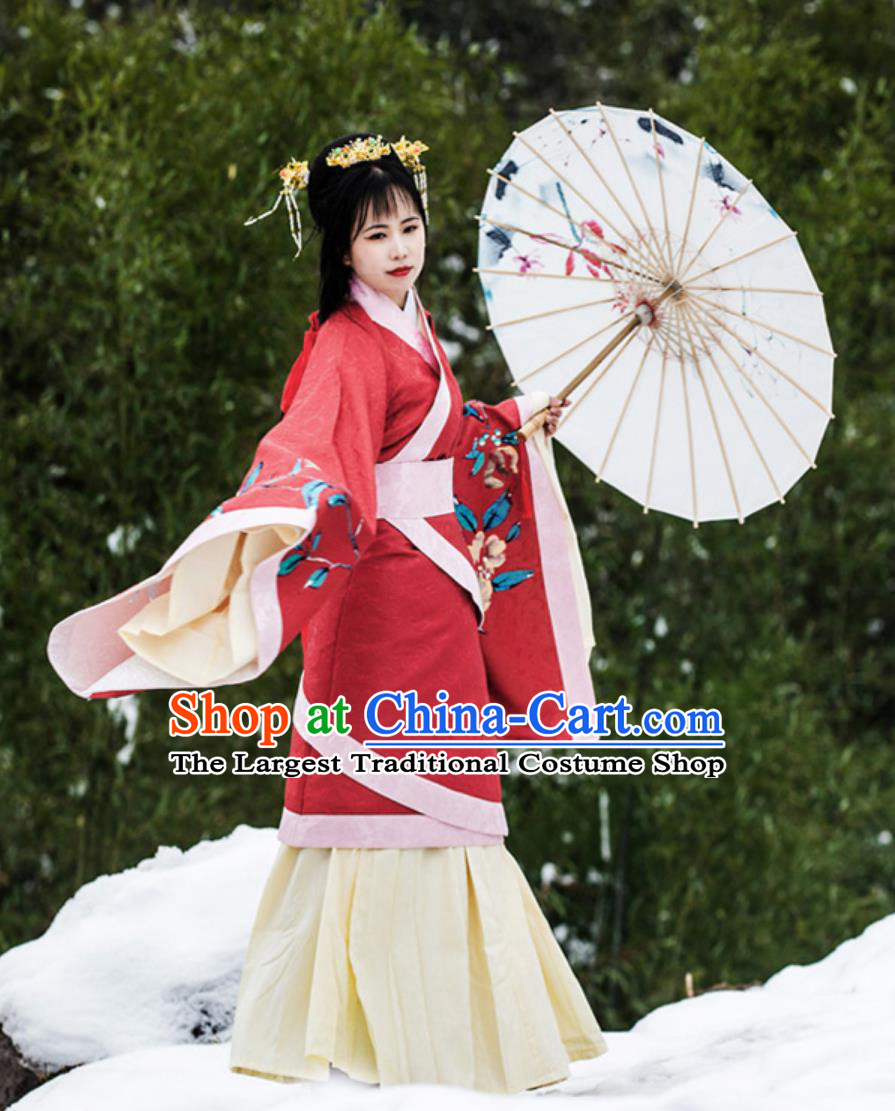 Hanfu Traditional Gown Ancient Chinese Women Dress Han Dynasty Red Double Wrap Quju Robe