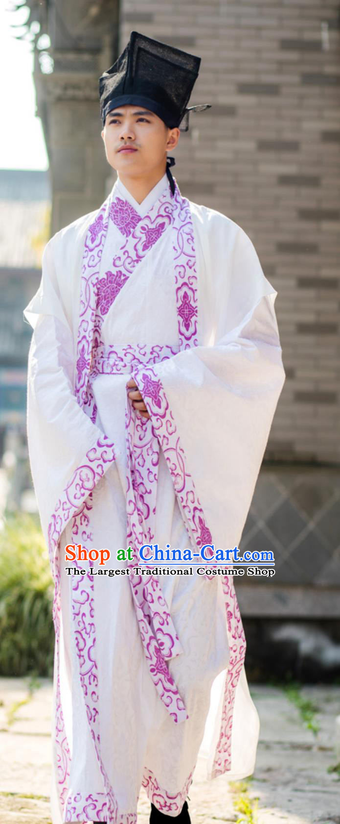 Ancient Chinese Scholar Clothing Mens Hanfu Ming Dynasty Zhiju Robe Chiffon Long Half Sleeve Outfit
