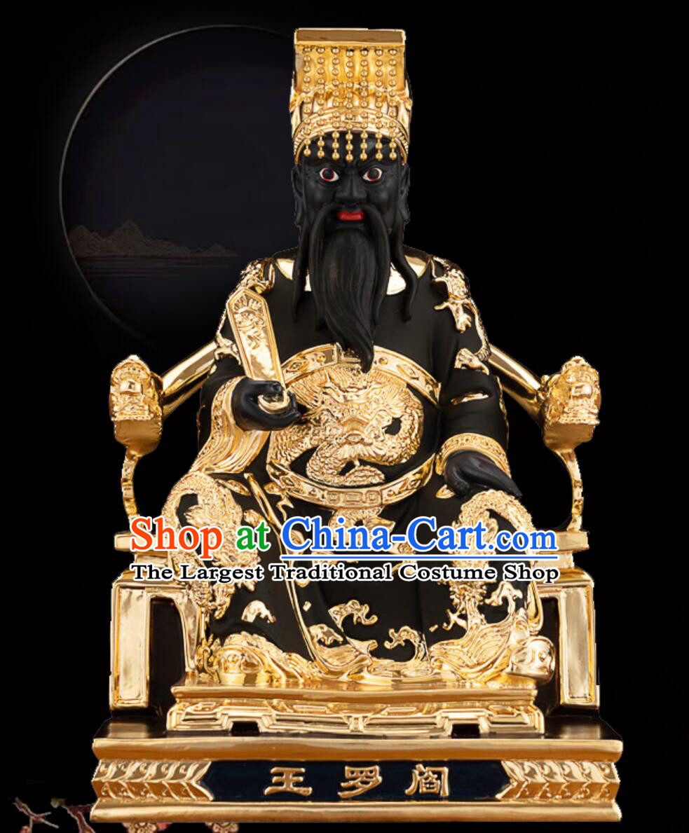 Handmade Pure Copper Gilded Yanluo Wang Statue King Of Hell Ornament Ten Courts Of Hell Deity Yan Wang Statue