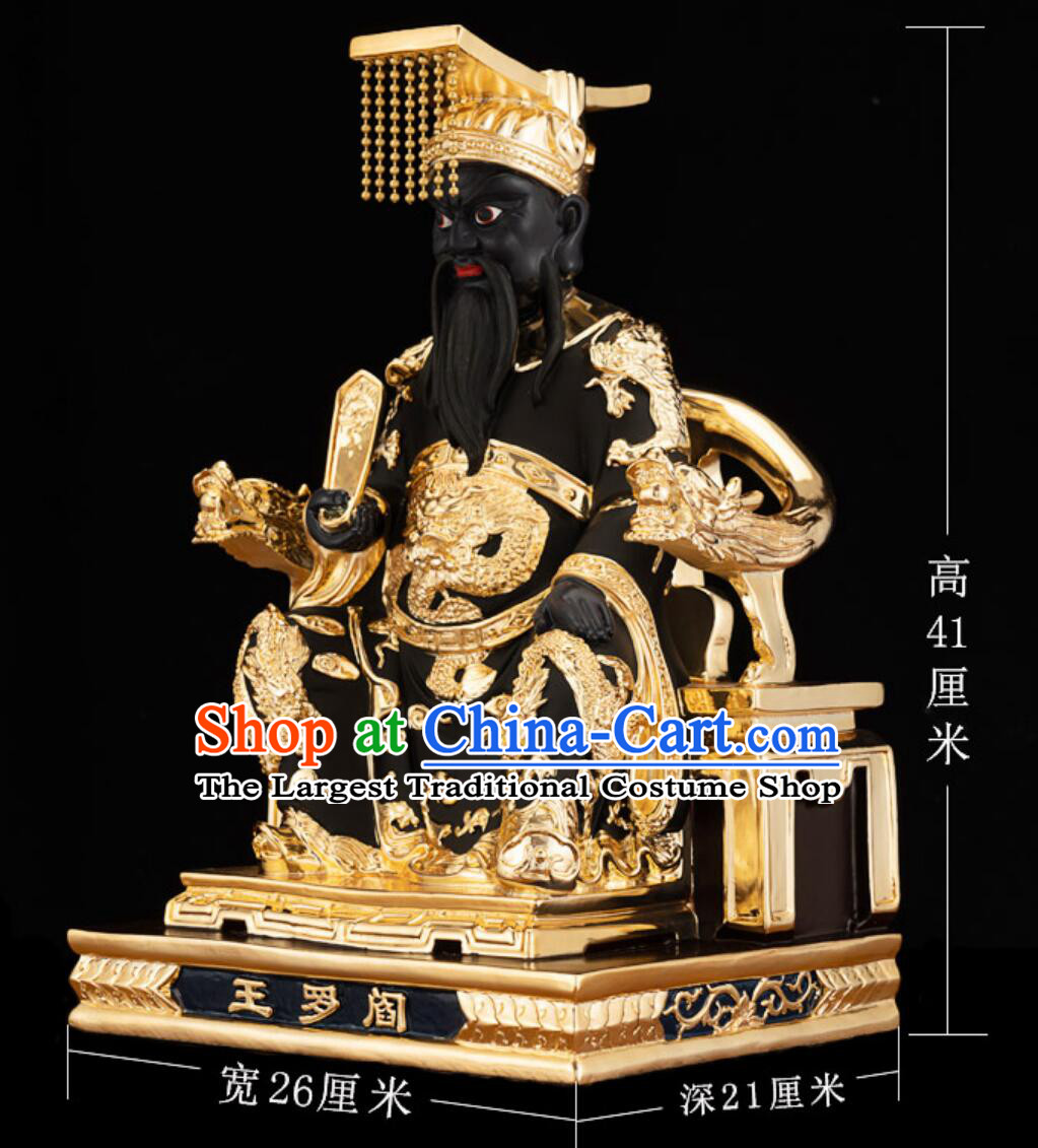 Handmade Pure Copper Gilded Yanluo Wang Statue King Of Hell Ornament Ten Courts Of Hell Deity Yan Wang Statue