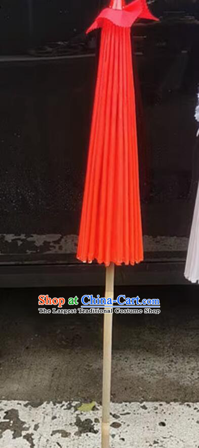 Handmade Hanfu Red Silk Umbrella Classical Dance Long Handle Umbrella Traditional Chinese Wedding Umbrella