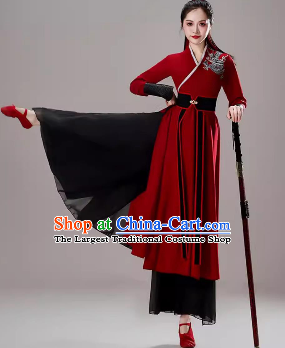 Elegant Sword Dance Practice Costume Ancient Hanfu Wuxia Style Outfit Chinese Snow Dragon Chant Dancewear