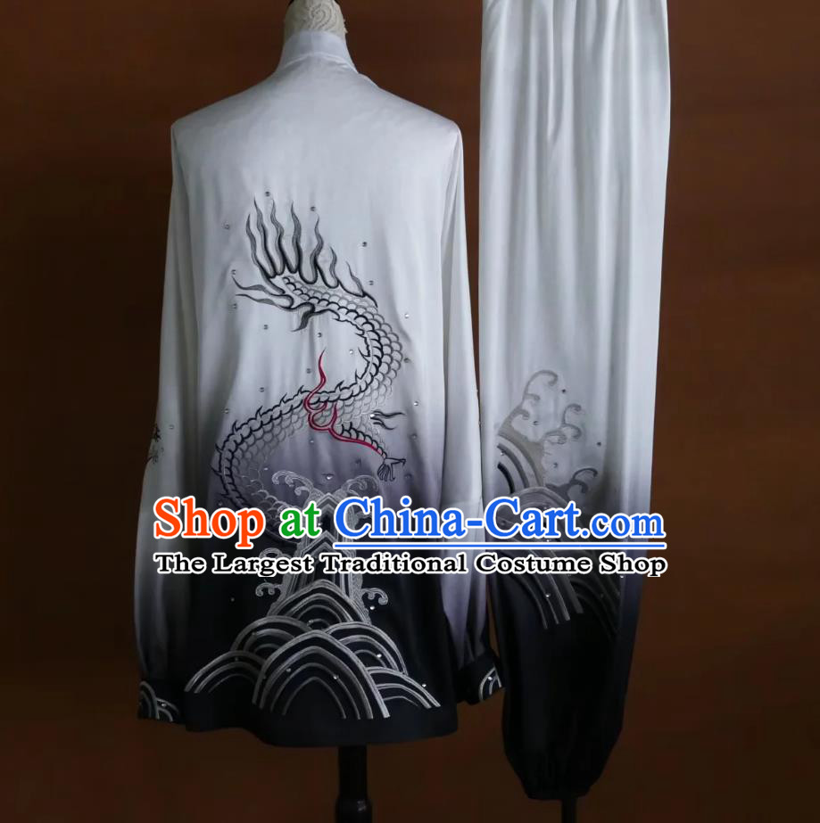 Dragon Embroidered Tai Chi Suit Kung Fu Performance Costume Taiji Uniform Competition Performance Clothing