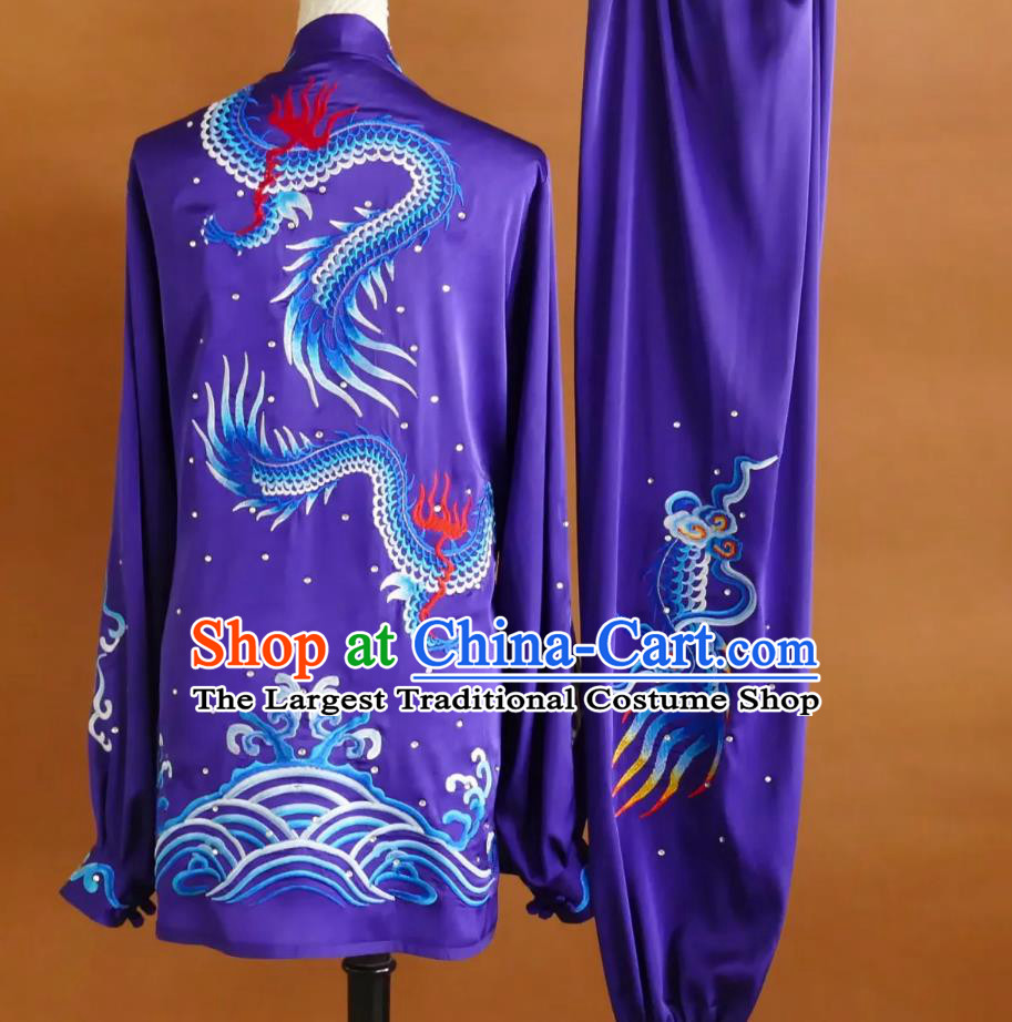 Kung Fu Taiji Purple Outfit Dragon Embroidered Martial Arts Costume Tai Chi Performance Uniform