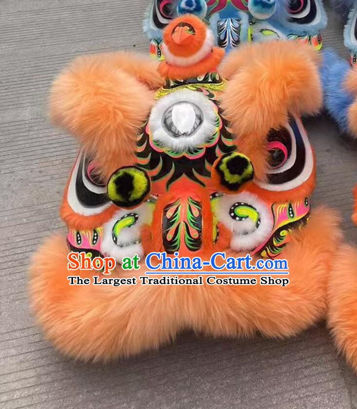 Traditional Dancing Lion Costume Equipment Southern Lion Orange Wool Head Chinese Lion Dance Prop Complete Set