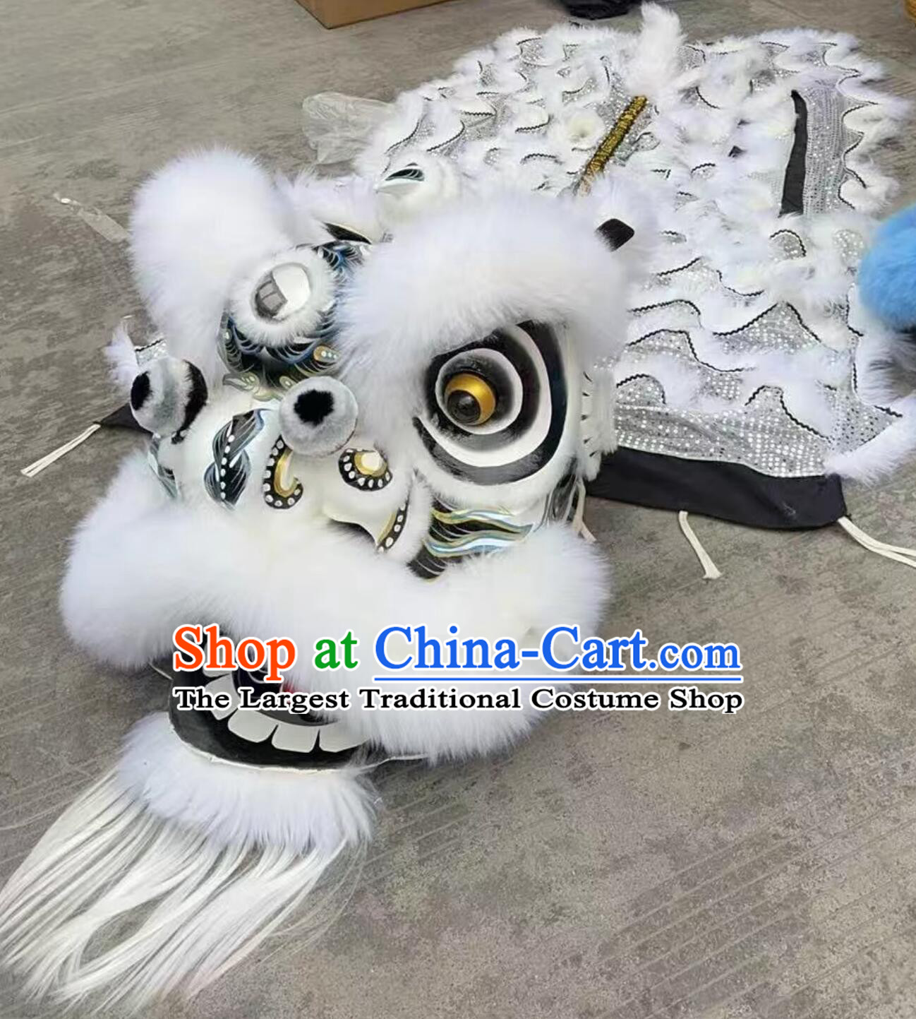 White Wool Fut San Lion Head Chinese Lion Dance Prop Traditional Dancing Lion Costume Equipment Complete Set