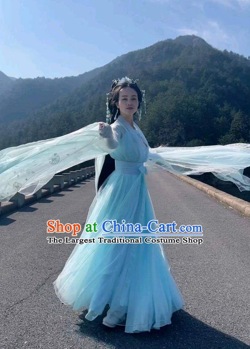 Chinese Classical Dance Costume Ancient Fairy Clothing Traditional Blue Hanfu Dress
