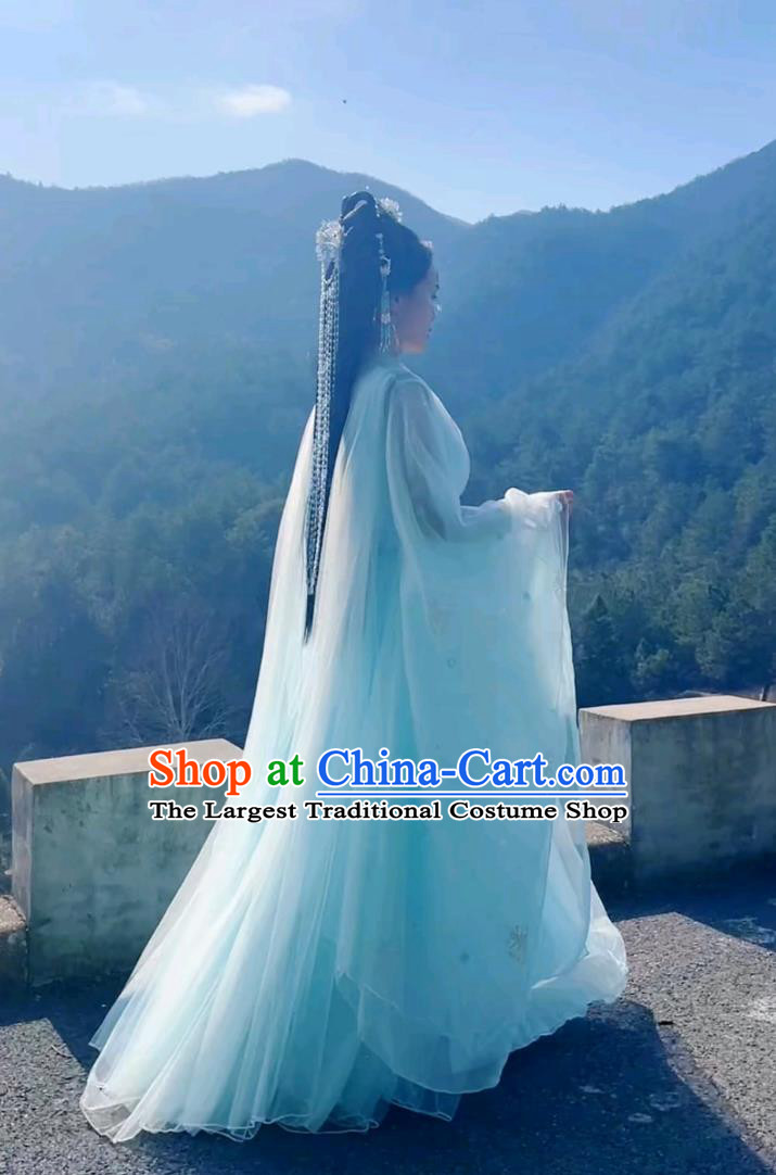 Chinese Classical Dance Costume Ancient Fairy Clothing Traditional Blue Hanfu Dress