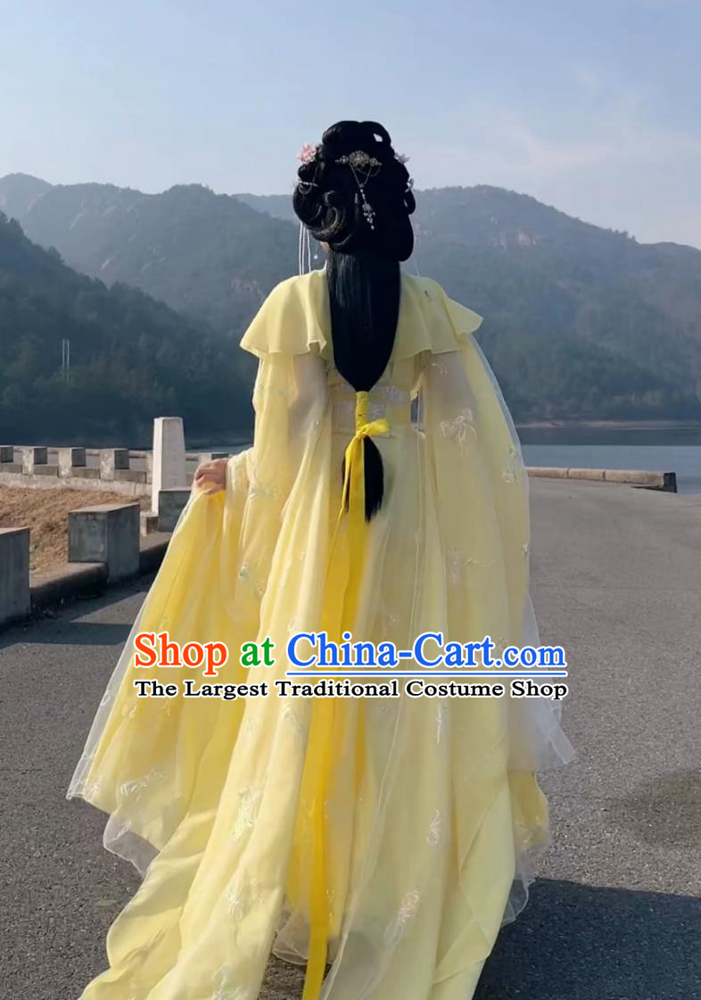 Ancient China Fairy Clothing Traditional Yellow Hanfu Dress Chinese Song Dynasty Princess Embroidered Costume
