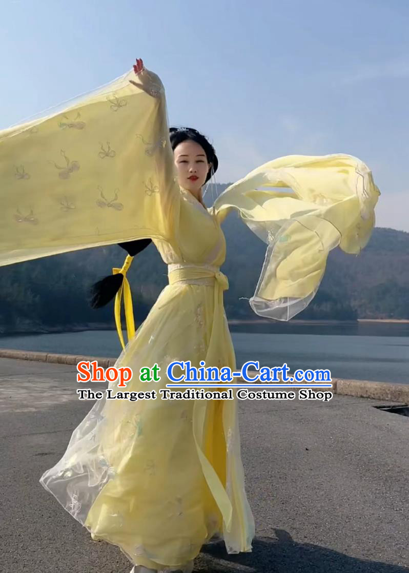 Ancient China Fairy Clothing Traditional Yellow Hanfu Dress Chinese Song Dynasty Princess Embroidered Costume