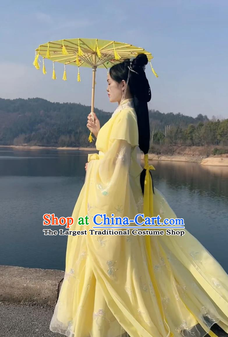 Ancient China Fairy Clothing Traditional Yellow Hanfu Dress Chinese Song Dynasty Princess Embroidered Costume