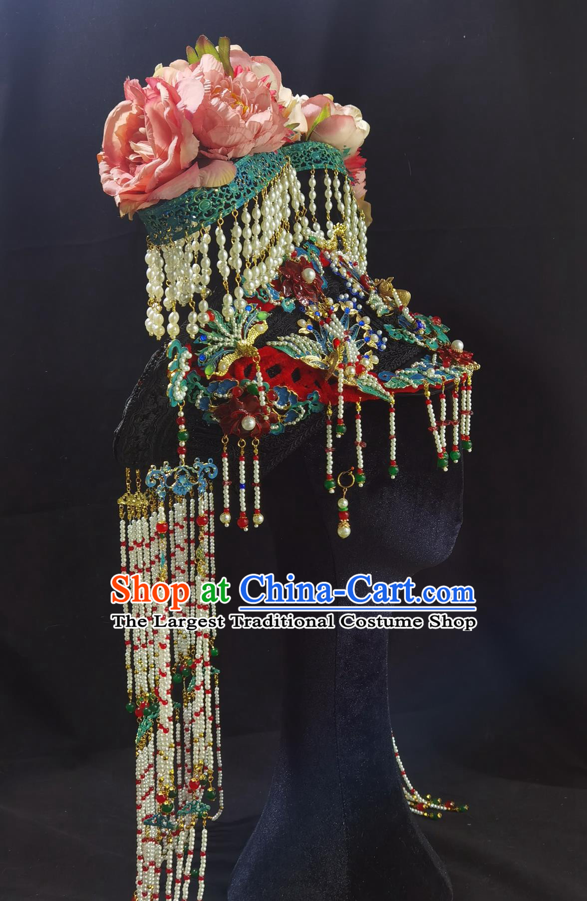 Imperial Qing Manchu Triple-Branch Floral Tiara Handcrafted For Empress Dowager Historical Drama Hat Hair Jewelry