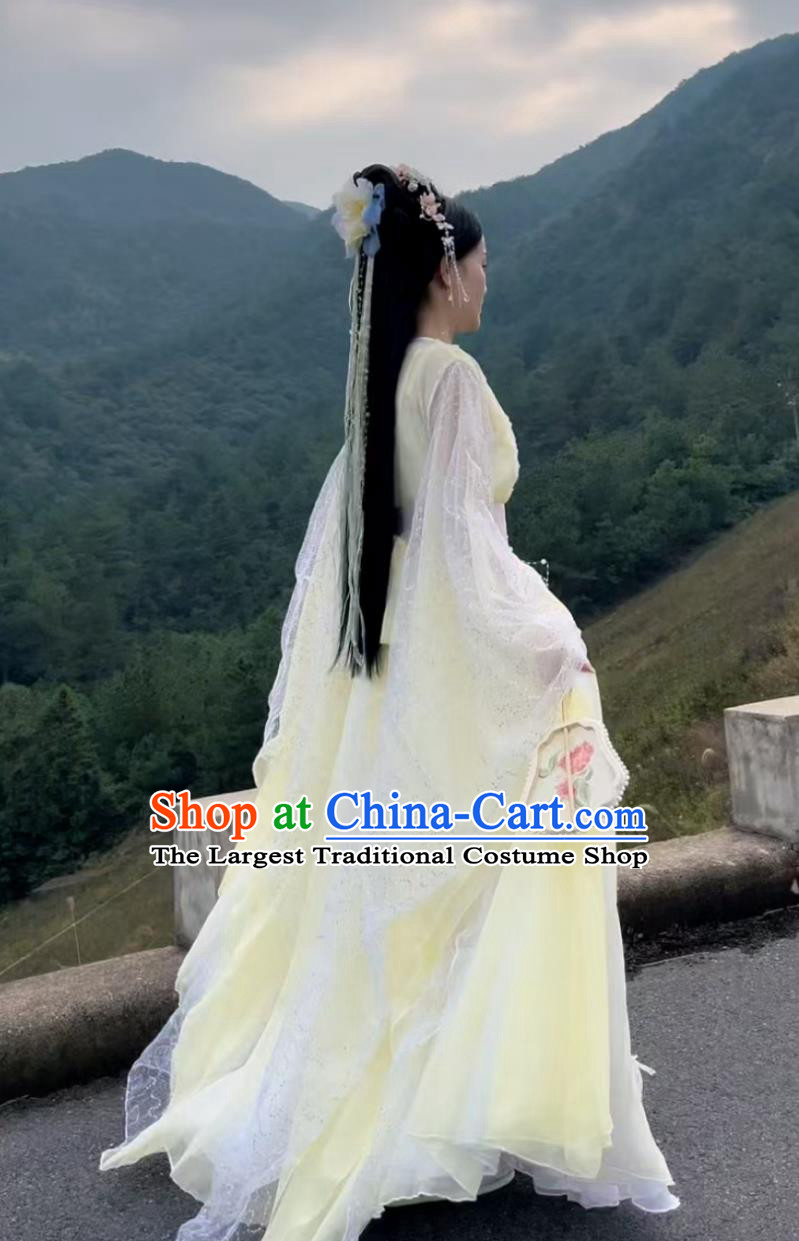 Song Dynasty Princess Yellow Dress Ancient Chinese Fairy Clothing Traditional Wide Sleeve Hanfu