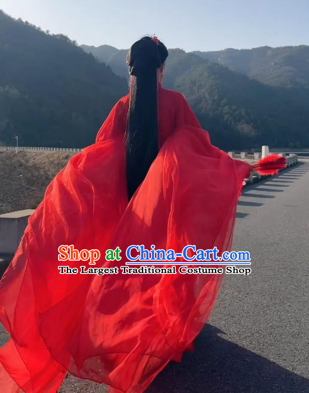 Traditional Wuxia Hanfu Jin Dynasty Red Wide Sleeve Dress Ancient Chinese Swordswoman Clothing