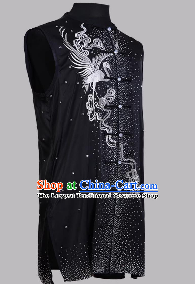 Nanquan Auspicious Clouds Costume Black Crystal Rhinestone Chinese Kung Fu Training Suit Wushu Clothing