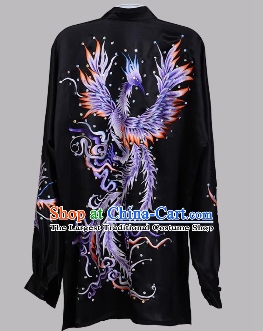 Pure Silk Embroidered Purple Phoenix Tai Chi Suit Taiji Training Wear Chinese Kung Fu Performance Outfit