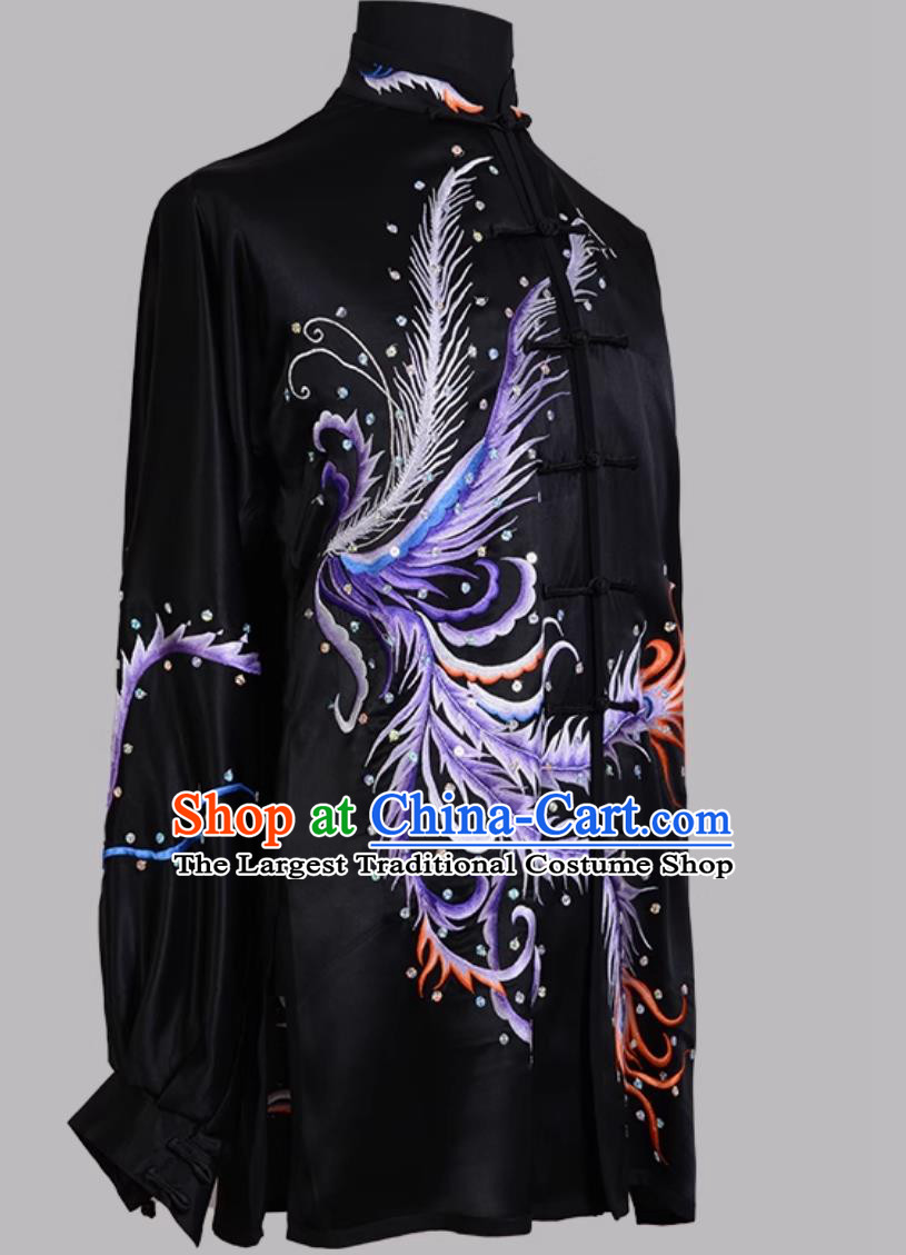 Pure Silk Embroidered Purple Phoenix Tai Chi Suit Taiji Training Wear Chinese Kung Fu Performance Outfit