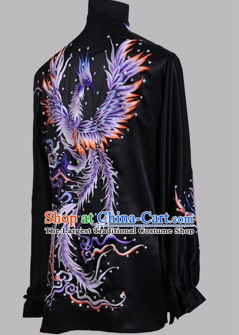 Pure Silk Embroidered Purple Phoenix Tai Chi Suit Taiji Training Wear Chinese Kung Fu Performance Outfit