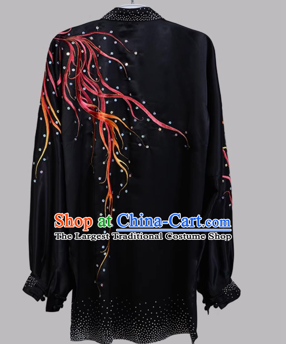 Chinese Kung Fu Performance Outfit Pure Silk Embroidered Red Dragon Tai Chi Suit Taiji Training Wear