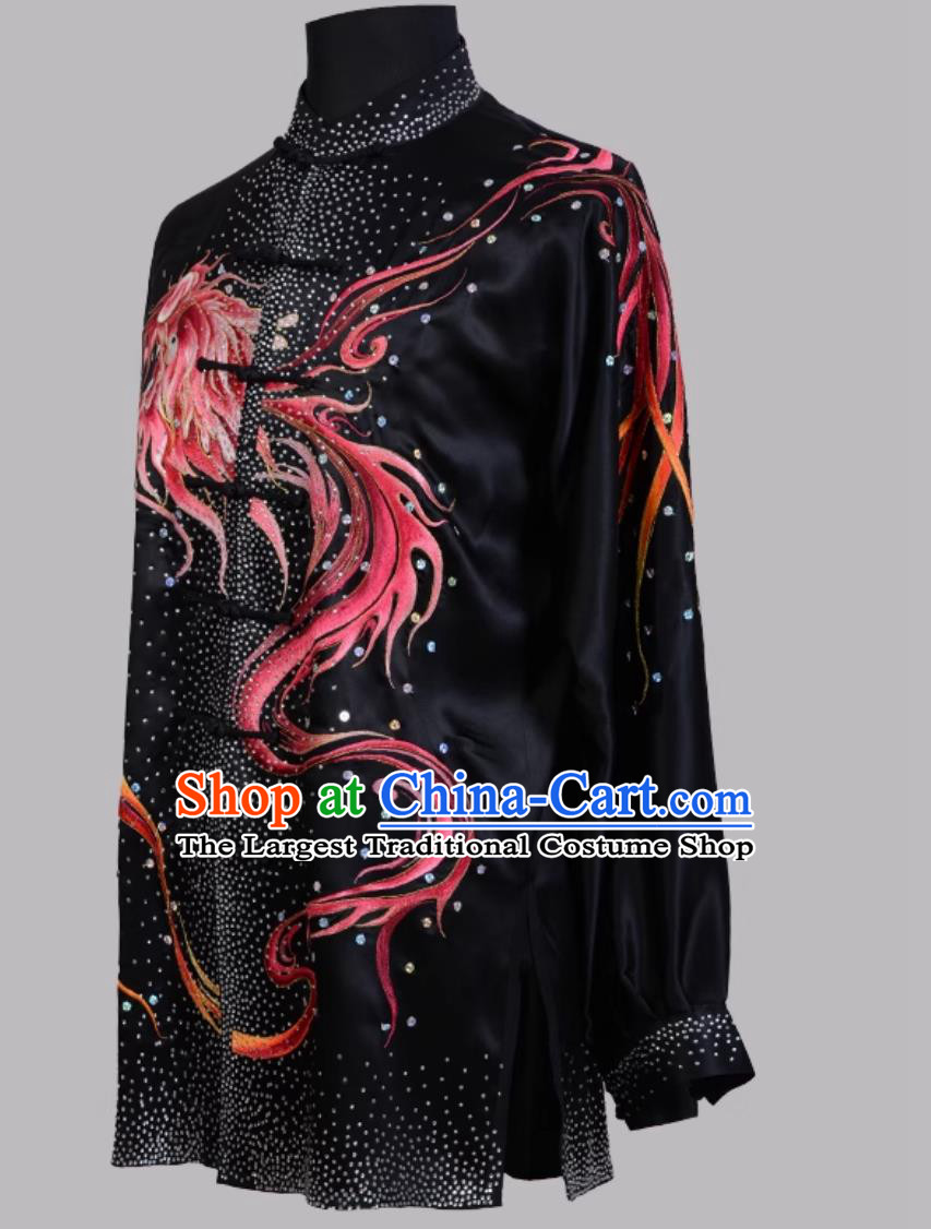 Chinese Kung Fu Performance Outfit Pure Silk Embroidered Red Dragon Tai Chi Suit Taiji Training Wear