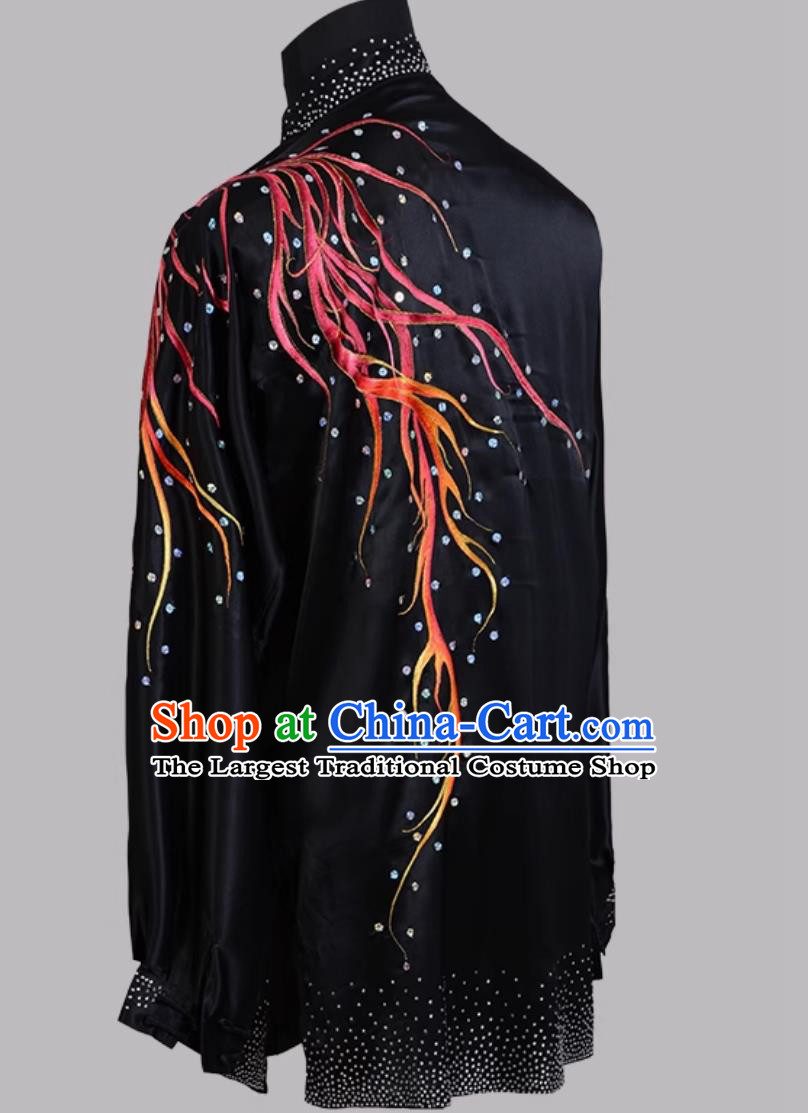 Chinese Kung Fu Performance Outfit Pure Silk Embroidered Red Dragon Tai Chi Suit Taiji Training Wear