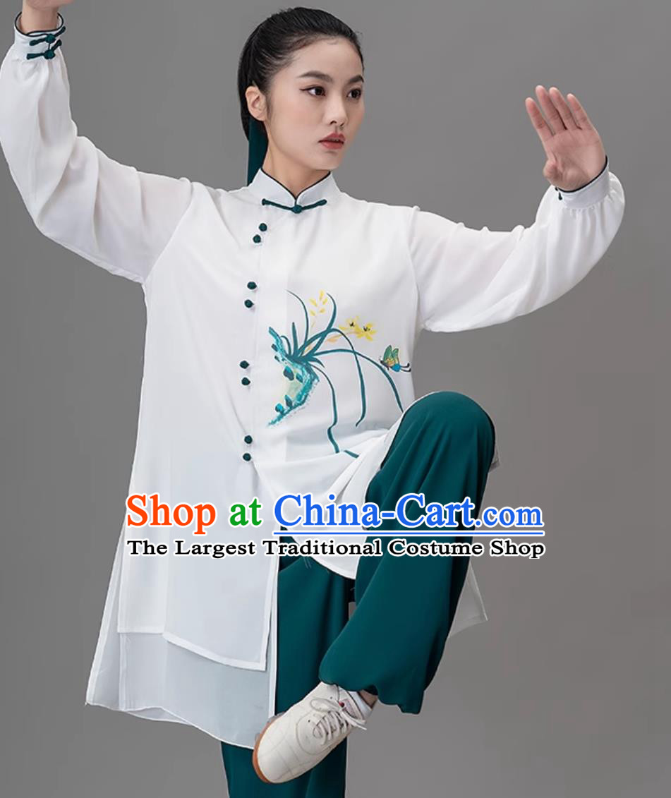 Hand Painted Orchid Tai Chi Suit Kung Fu Training Performance Outfit Qigong Martial Arts Group Uniform