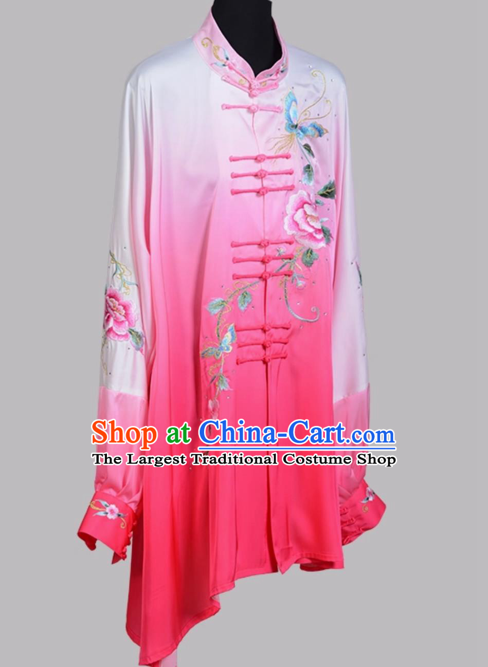 Embroidered Peony Tai Chi Suit Gradient Color Kung Fu Performance Outfit Martial Arts Competition Uniform Wushu Training Wear