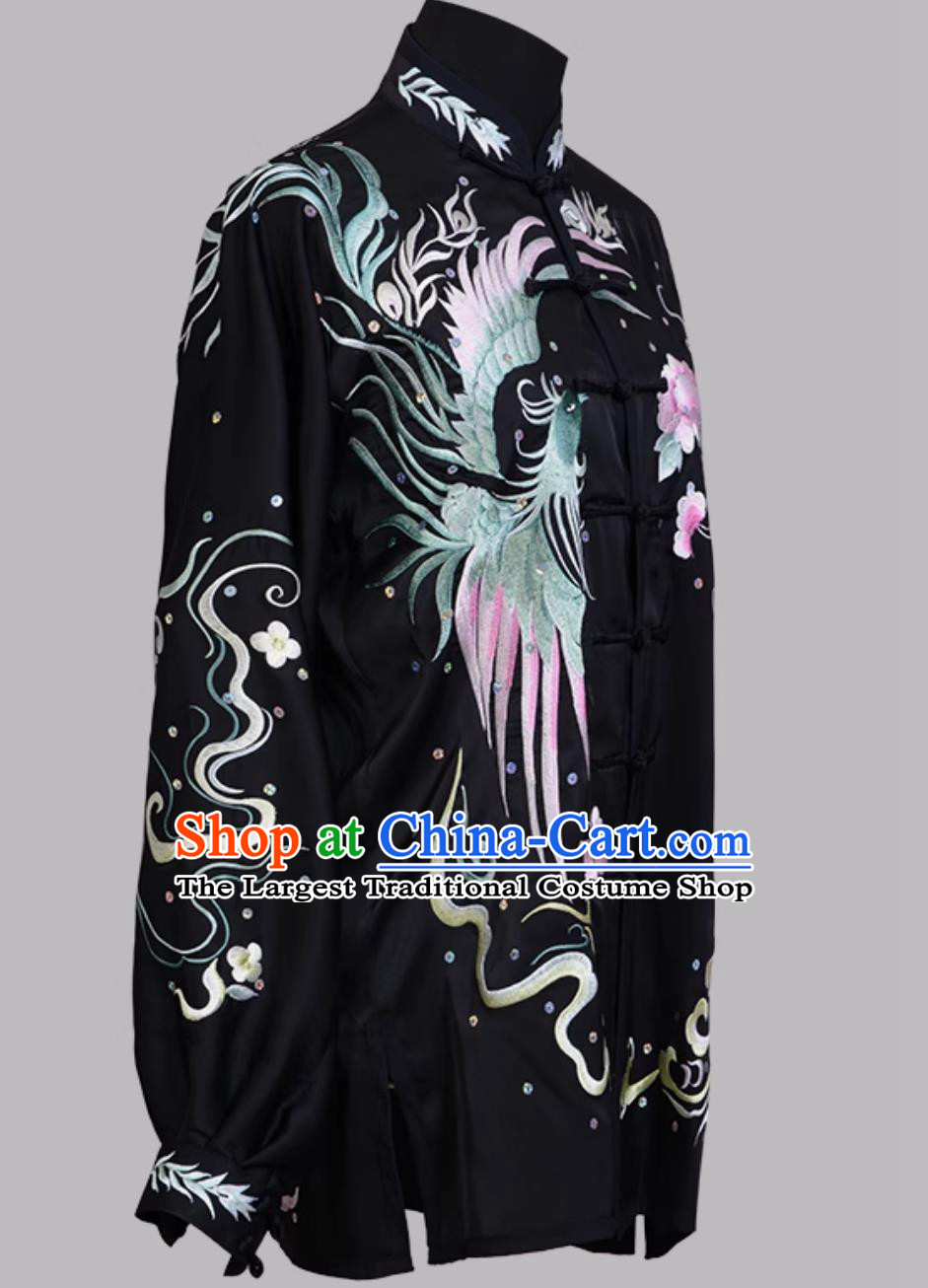 Wushu Training Wear Embroidered Phoenix Peony Tai Chi Suit Kung Fu Performance Outfit Martial Arts Competition Uniform